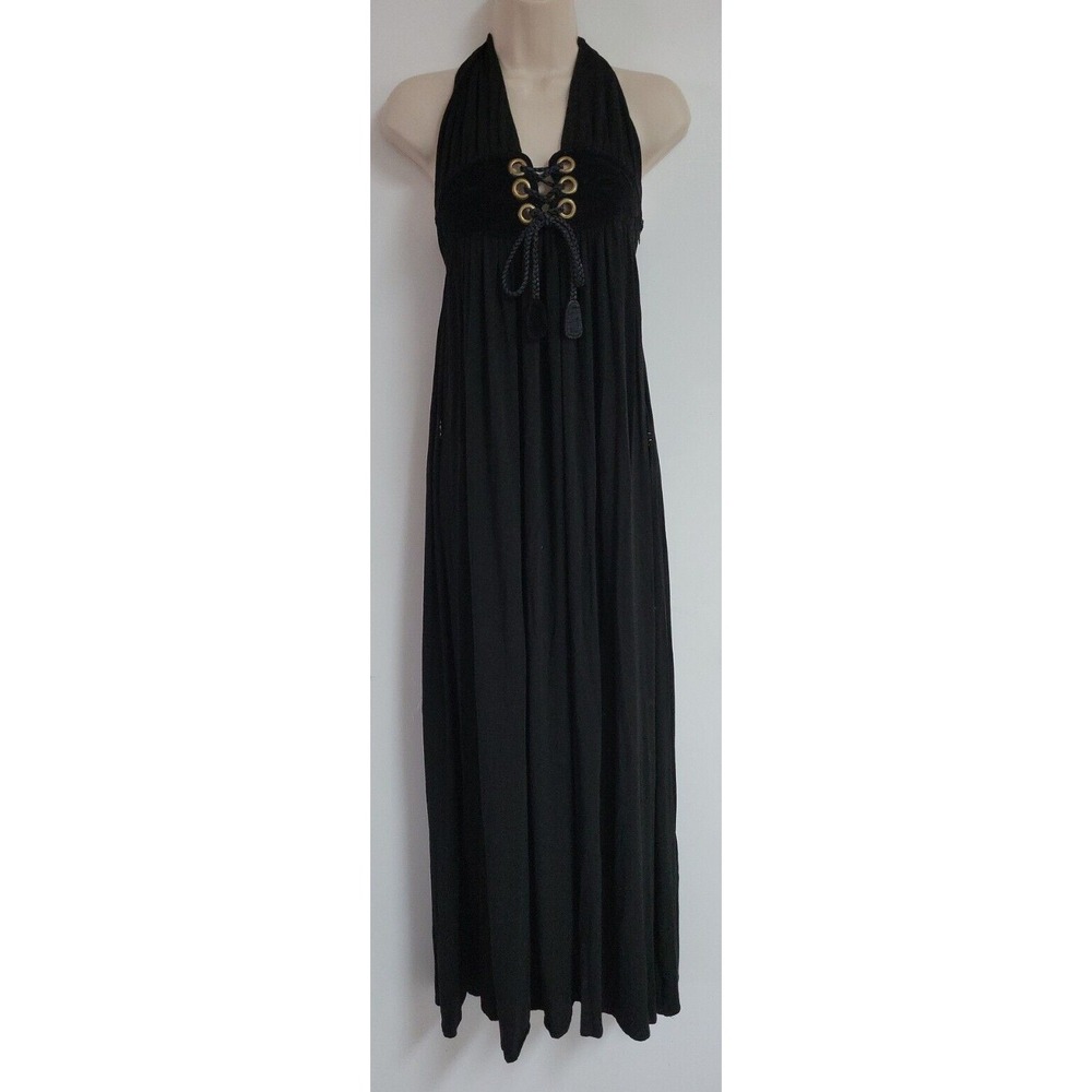 Helmut Lang Black Halter Lace Up Maxi Dress Whimsigoth Steampunk Renaissance‎ 2